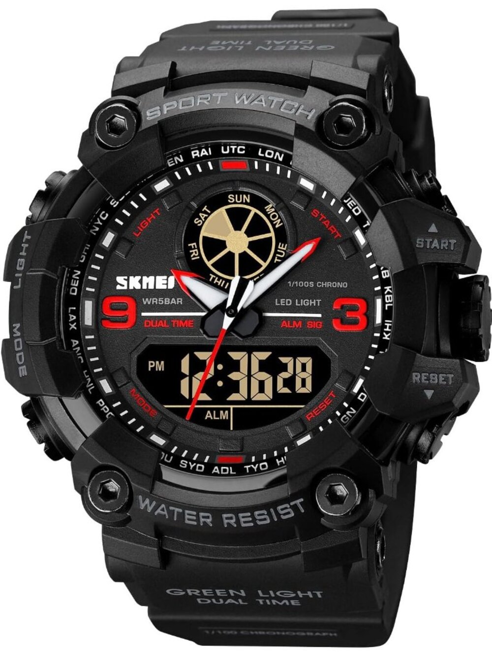 Men's Red Analog Digital Sport Military Dual Display 50M LED Backlight Watches